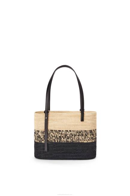 Natural/Black Square Basket bag in degrade raffia and calfskin Loewe 84PR99 Women
