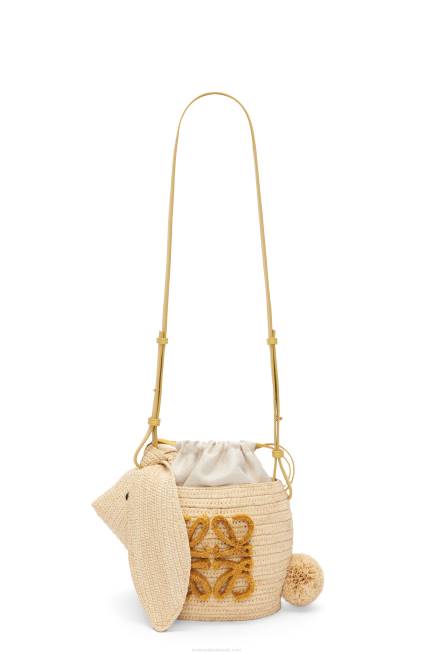 Natural Bunny Bucket in raffia and calfskin Loewe 84PR98 Women