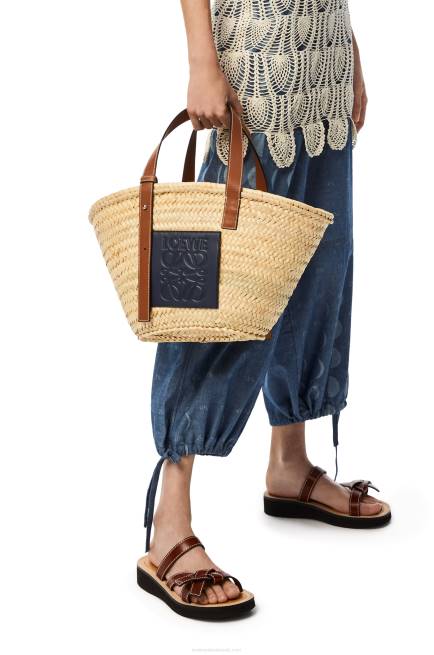 Natural/Ocean Basket bag in palm leaf and calfskin Loewe 84PR82 Women