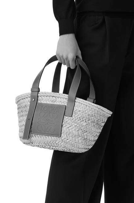 Natural/Ocean Small basket bag in palm leaf and calfskin Loewe 84PR81 Women