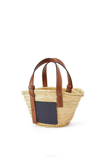 Natural/Ocean Small basket bag in palm leaf and calfskin Loewe 84PR81 Women