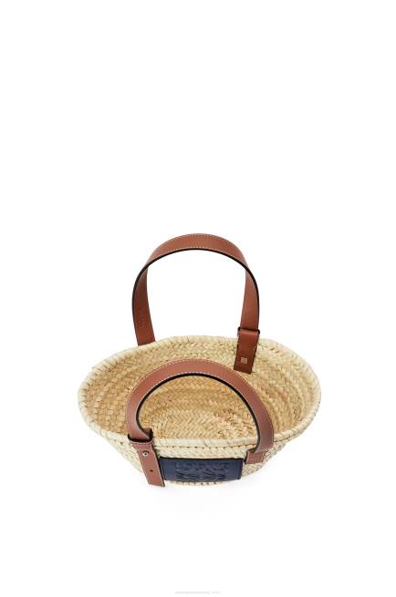 Natural/Ocean Small basket bag in palm leaf and calfskin Loewe 84PR81 Women