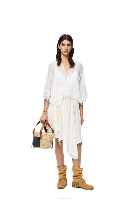 Natural/Ocean Small basket bag in palm leaf and calfskin Loewe 84PR81 Women