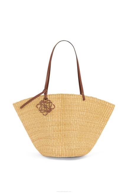 Natural/Pecan Shell Basket bag in elephant grass and calfskin Loewe 84PR63 Women