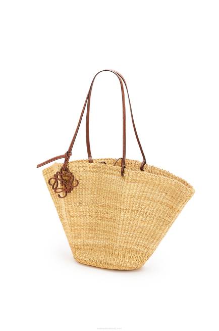 Natural/Pecan Shell Basket bag in elephant grass and calfskin Loewe 84PR63 Women