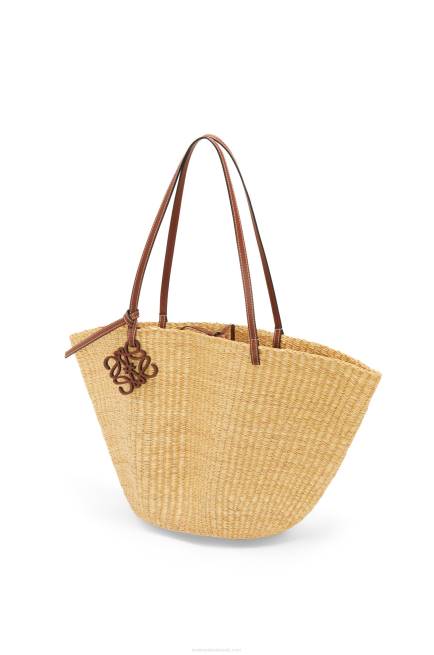 Natural/Pecan Shell Basket bag in elephant grass and calfskin Loewe 84PR63 Women
