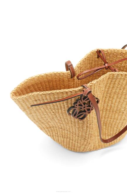 Natural/Pecan Shell Basket bag in elephant grass and calfskin Loewe 84PR63 Women