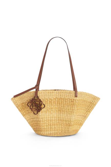 Natural/Pecan Small Shell Basket bag in elephant grass and calfskin Loewe 84PR62 Women