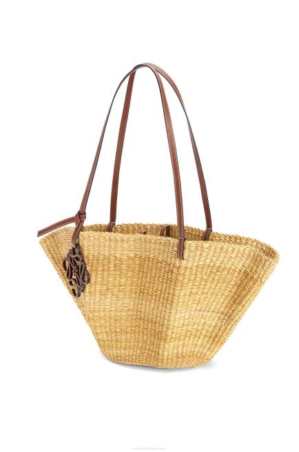 Natural/Pecan Small Shell Basket bag in elephant grass and calfskin Loewe 84PR62 Women