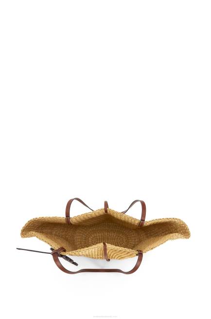 Natural/Pecan Small Shell Basket bag in elephant grass and calfskin Loewe 84PR62 Women