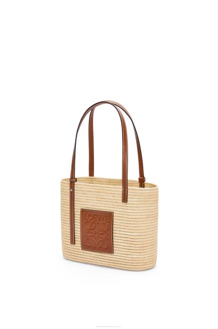 Natural/Pecan Small Square Basket bag in raffia and calfskin Loewe 84PR46 Women