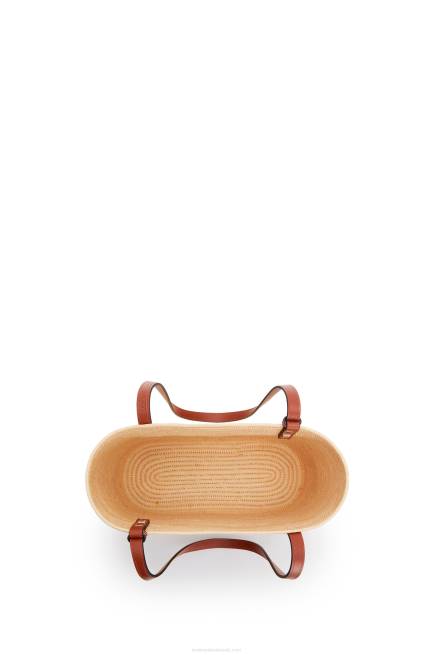 Natural/Pecan Small Square Basket bag in raffia and calfskin Loewe 84PR46 Women