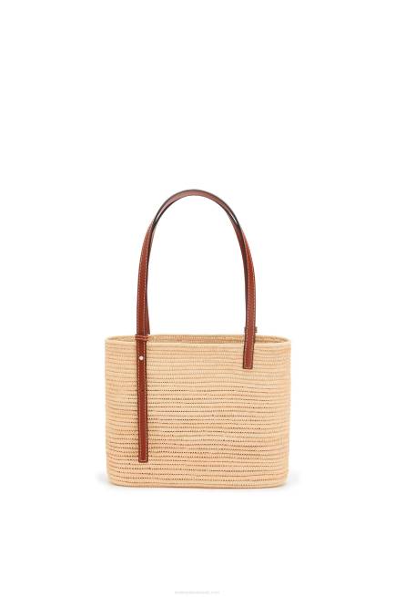 Natural/Pecan Small Square Basket bag in raffia and calfskin Loewe 84PR46 Women
