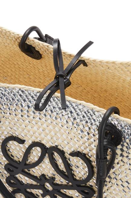 Natural/Silver Sparkling Anagram basket bag in iraca palm and calfskin Loewe 84PR42 Women