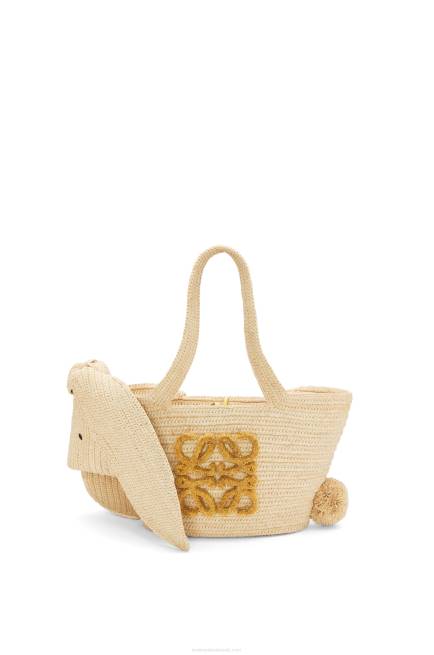 Natural Small Bunny Basket bag in raffia and calfskin Loewe 84PR78 Women