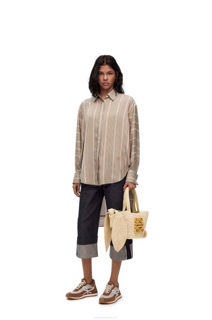 Natural Small Bunny Basket bag in raffia and calfskin Loewe 84PR78 Women