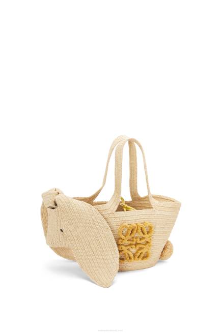 Natural Small Bunny Basket bag in raffia and calfskin Loewe 84PR78 Women