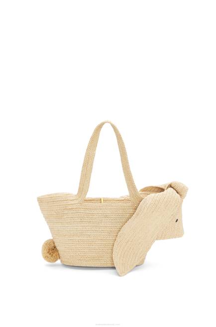 Natural Small Bunny Basket bag in raffia and calfskin Loewe 84PR78 Women
