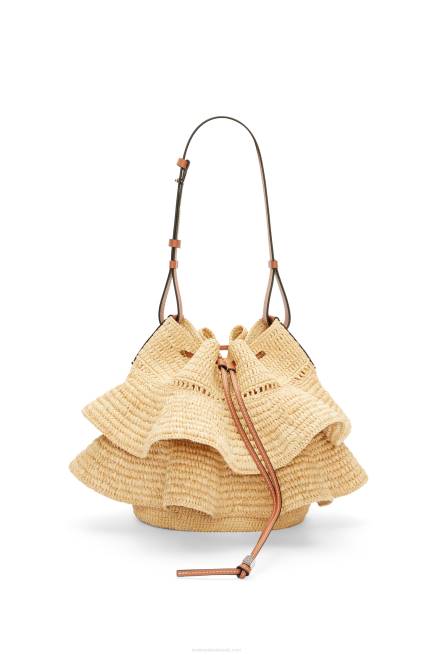 Natural/Tan Balloon Ruffles bag in raffia and calfskin Loewe 84PR39 Women