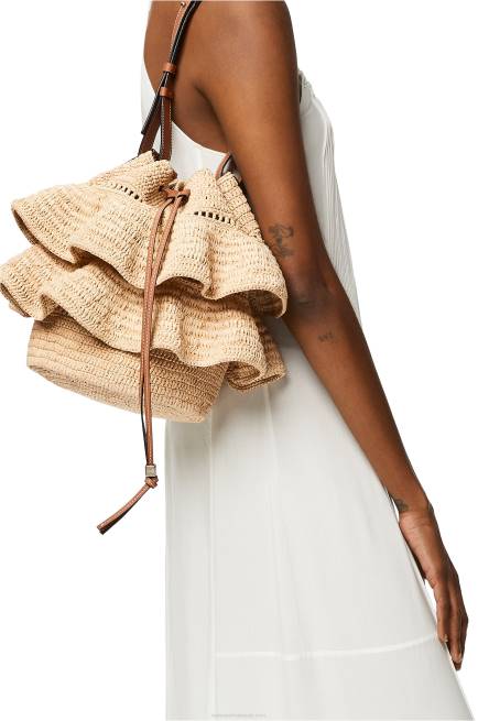 Natural/Tan Balloon Ruffles bag in raffia and calfskin Loewe 84PR39 Women