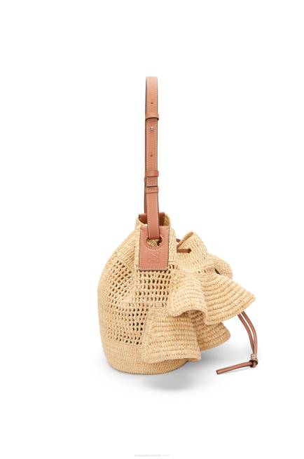 Natural/Tan Balloon Ruffles bag in raffia and calfskin Loewe 84PR39 Women