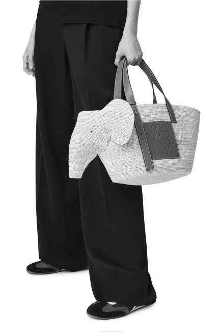 Natural/Tan Elephant basket bag in raffia and calfskin Loewe 84PR80 Women