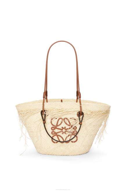 Natural/Tan Frayed Anagram basket bag in iraca palm and calfskin Loewe 84PR54 Women