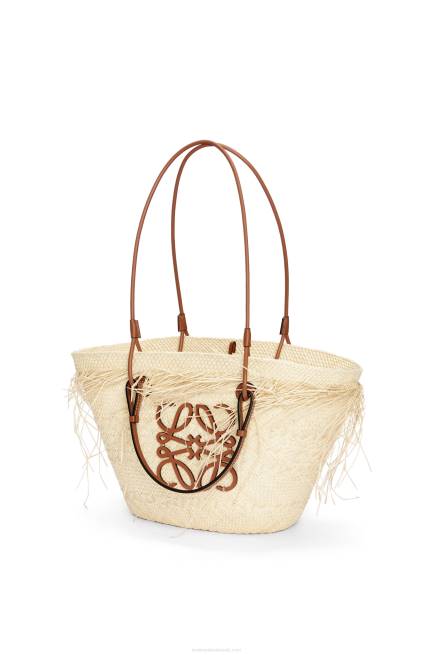 Natural/Tan Frayed Anagram basket bag in iraca palm and calfskin Loewe 84PR54 Women