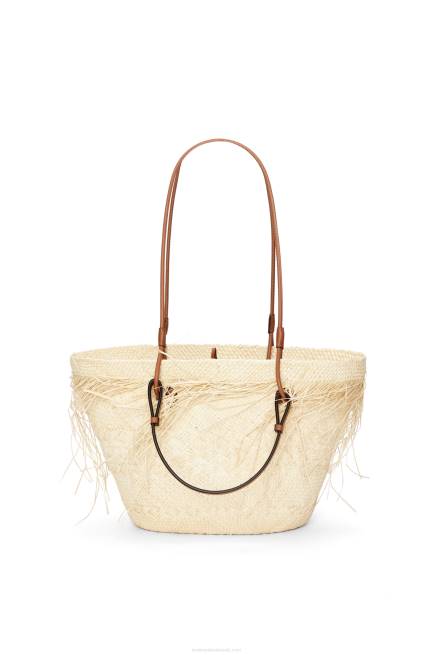 Natural/Tan Frayed Anagram basket bag in iraca palm and calfskin Loewe 84PR54 Women