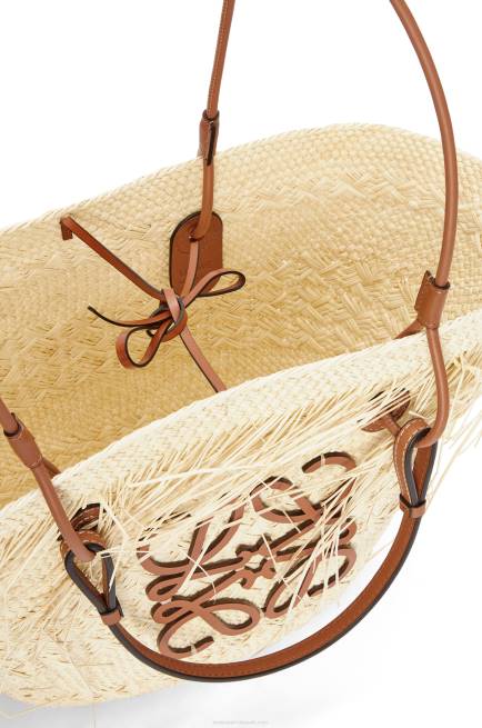 Natural/Tan Frayed Anagram basket bag in iraca palm and calfskin Loewe 84PR54 Women