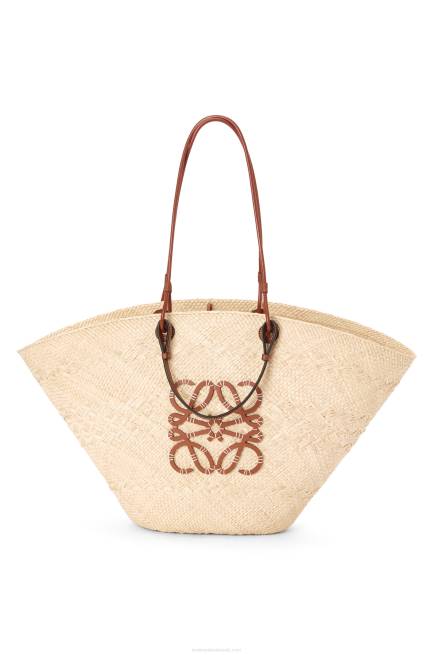 Natural/Tan Large Anagram Basket bag in iraca palm and calfskin Loewe 84PR17 Women