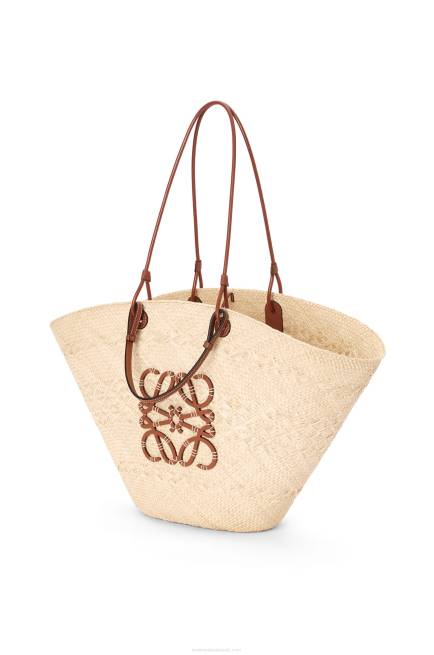 Natural/Tan Large Anagram Basket bag in iraca palm and calfskin Loewe 84PR17 Women