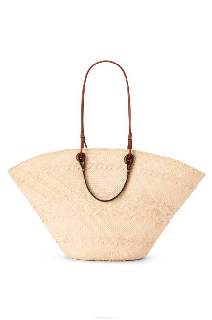 Natural/Tan Large Anagram Basket bag in iraca palm and calfskin Loewe 84PR17 Women