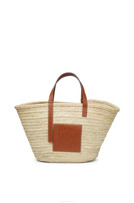 Natural/Tan Large Basket bag in palm leaf and calfskin Loewe 84PR37 Women