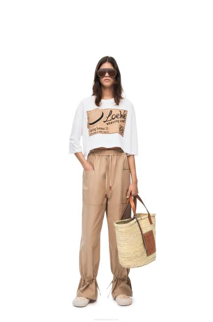 Natural/Tan Large Basket bag in palm leaf and calfskin Loewe 84PR37 Women
