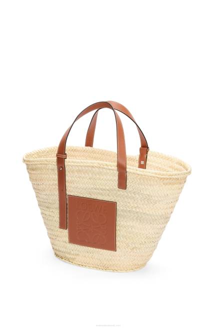 Natural/Tan Large Basket bag in palm leaf and calfskin Loewe 84PR37 Women