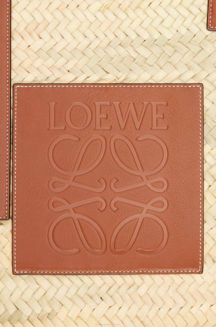 Natural/Tan Large Basket bag in palm leaf and calfskin Loewe 84PR37 Women