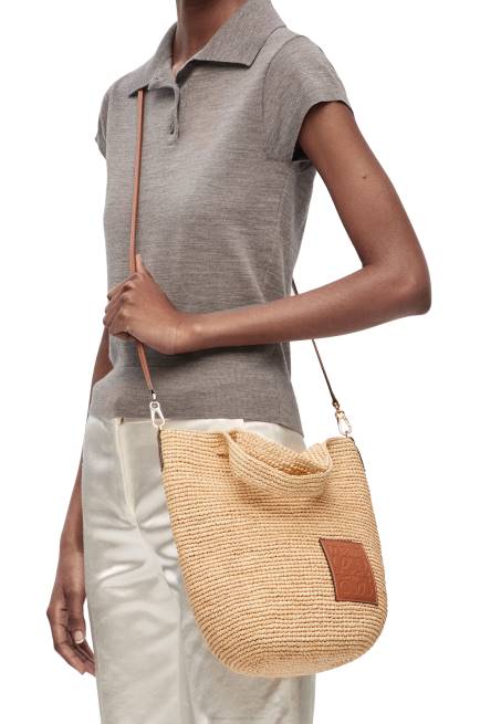 Natural/Tan Mini Slit bag in raffia and calfskin Loewe 84PR10 Women