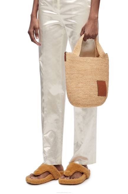 Natural/Tan Mini Slit bag in raffia and calfskin Loewe 84PR10 Women