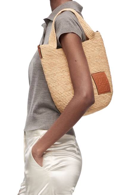 Natural/Tan Mini Slit bag in raffia and calfskin Loewe 84PR10 Women