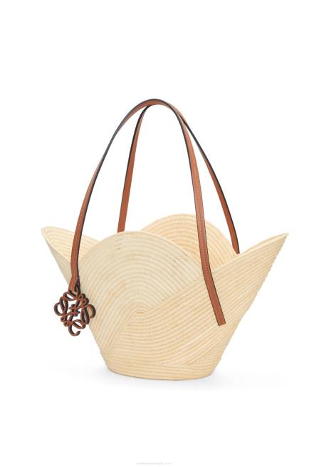 Natural/Tan Petal basket bag in raffia and calfskin Loewe 84PR61 Women