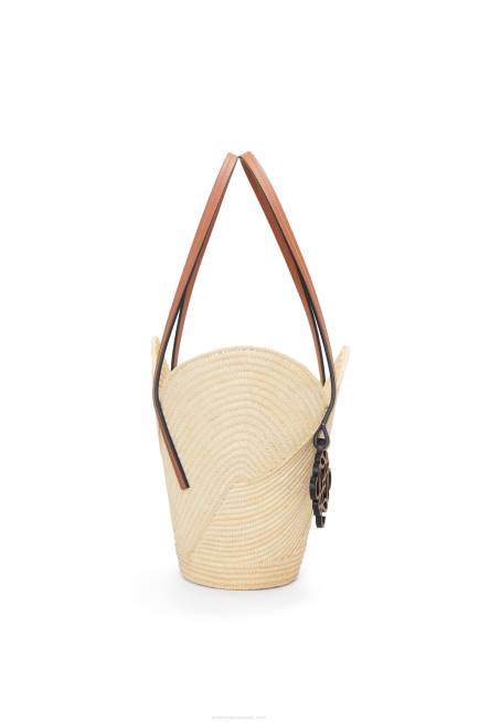 Natural/Tan Petal basket bag in raffia and calfskin Loewe 84PR61 Women