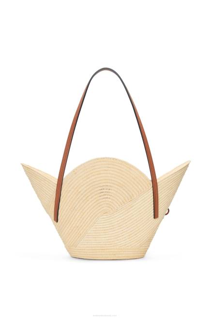 Natural/Tan Petal basket bag in raffia and calfskin Loewe 84PR61 Women