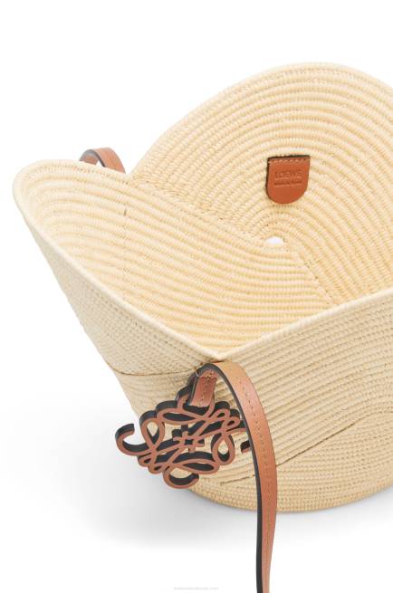 Natural/Tan Petal basket bag in raffia and calfskin Loewe 84PR61 Women