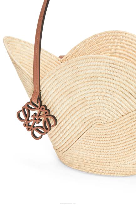 Natural/Tan Petal basket bag in raffia and calfskin Loewe 84PR61 Women