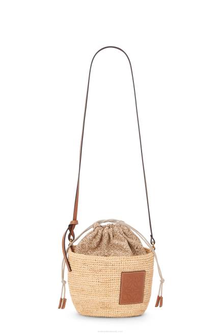 Natural/Tan Pochette bag in raffia, Anagram jacquard and calfskin Loewe 84PR36 Women