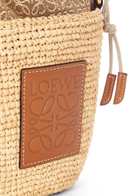 Natural/Tan Pochette bag in raffia, Anagram jacquard and calfskin Loewe 84PR36 Women