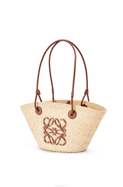 Natural/Tan Small Anagram Basket bag in iraca palm and calfskin Loewe 84PR19 Women