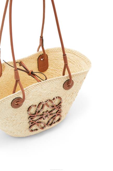 Natural/Tan Small Anagram Basket bag in iraca palm and calfskin Loewe 84PR19 Women