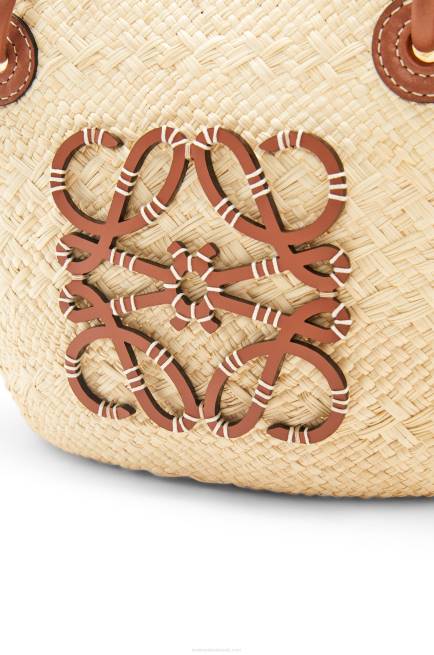 Natural/Tan Small Anagram Basket bag in iraca palm and calfskin Loewe 84PR19 Women